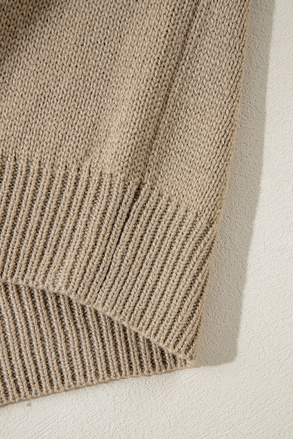 Dark Khaki Plus Size Big Flower Pattern High Neck Drop Shoulder Sweater - Love Salve